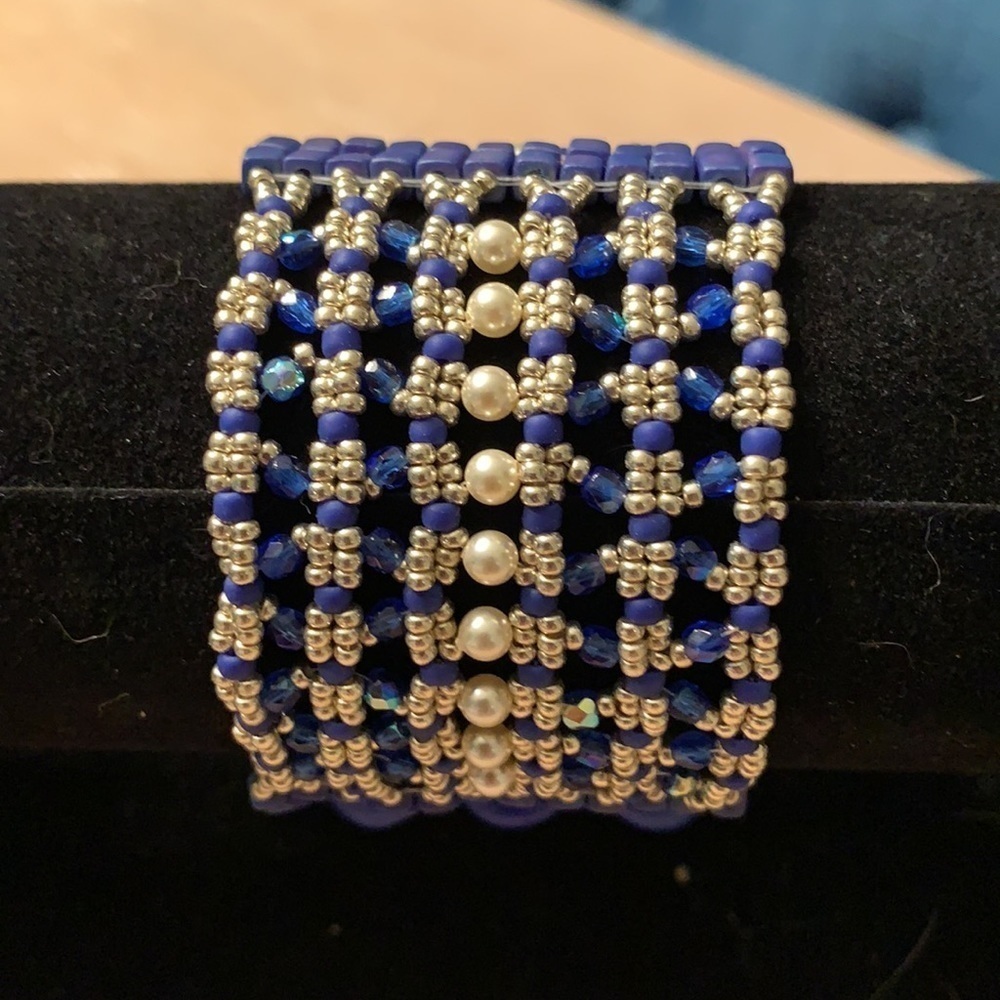 Beaded soft cuff bracelet 7 inch length - unique!